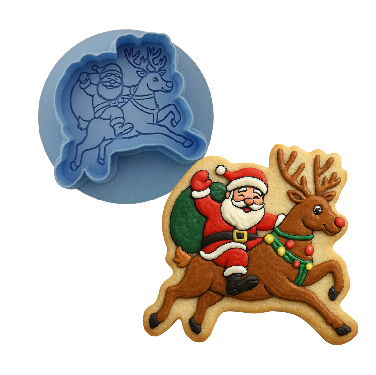 Santa Riding Reindeer Cookie Cutter | Stamp | Stencil - SHARP EDGES - FAST Shipping - Choose Your Own Size! #1 Cookie Cutter Lady LITTLE - 3 Inches (7.62cm) **BUNDLE** Cutter + Debosser 
