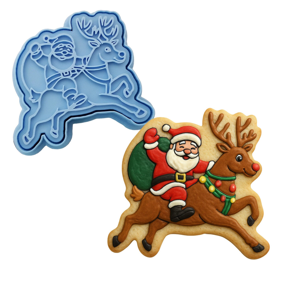 Santa Riding Reindeer Cookie Cutter | Stamp | Stencil - SHARP EDGES - FAST Shipping - Choose Your Own Size! #1 Cookie Cutter Lady LITTLE - 3 Inches (7.62cm) **BUNDLE** Cutter + Stamp 