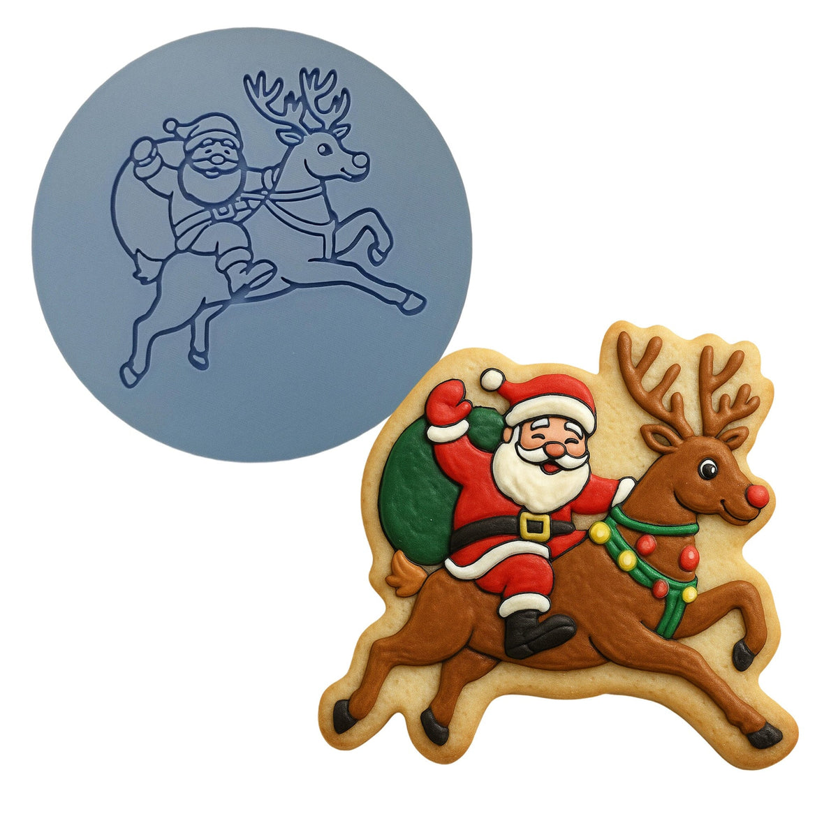 Santa Riding Reindeer Cookie Cutter | Stamp | Stencil - SHARP EDGES - FAST Shipping - Choose Your Own Size! #1 Cookie Cutter Lady LITTLE - 3 Inches (7.62cm) Debosser ONLY 