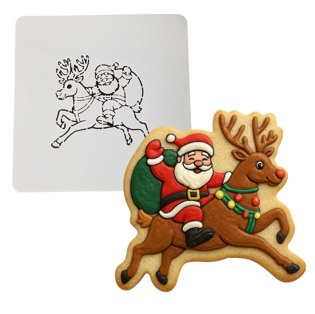 Santa Riding Reindeer Cookie Cutter | Stamp | Stencil - SHARP EDGES - FAST Shipping - Choose Your Own Size! #1 Cookie Cutter Lady LITTLE - 3 Inches (7.62cm) Stencil ONLY 