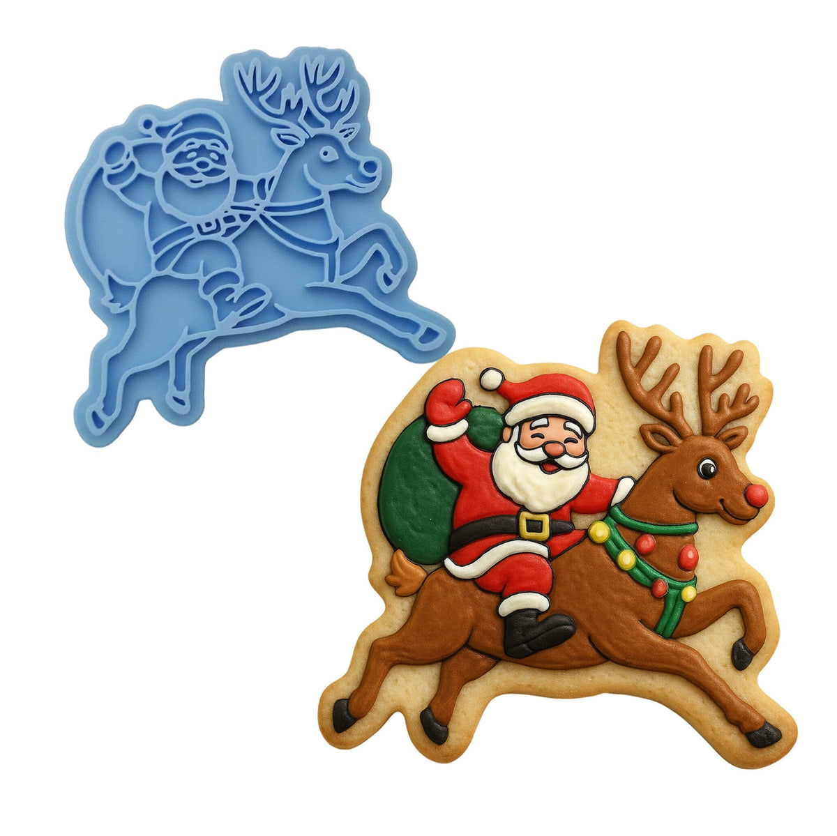 Santa Riding Reindeer Cookie Cutter | Stamp | Stencil - SHARP EDGES - FAST Shipping - Choose Your Own Size! #1 Cookie Cutter Lady LITTLE - 3 Inches (7.62cm) Stamp ONLY 