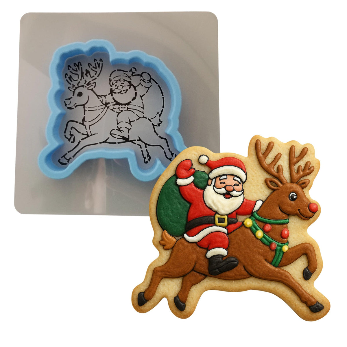 Santa Riding Reindeer Cookie Cutter | Stamp | Stencil - SHARP EDGES - FAST Shipping - Choose Your Own Size! #1 Cookie Cutter Lady LITTLE - 3 Inches (7.62cm) **BUNDLE** Cutter + Stencil 