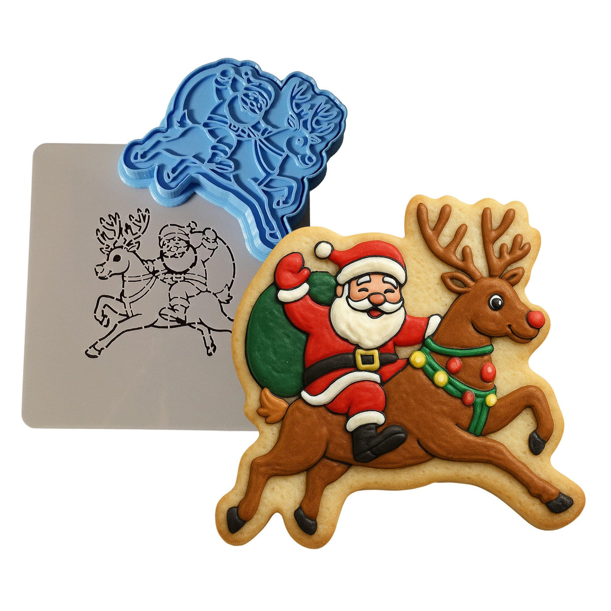 Santa Riding Reindeer Cookie Cutter | Stamp | Stencil - SHARP EDGES - FAST Shipping - Choose Your Own Size! #1 Cookie Cutter Lady LITTLE - 3 Inches (7.62cm) **BUNDLE** Cutter + Stamp + Stencil 
