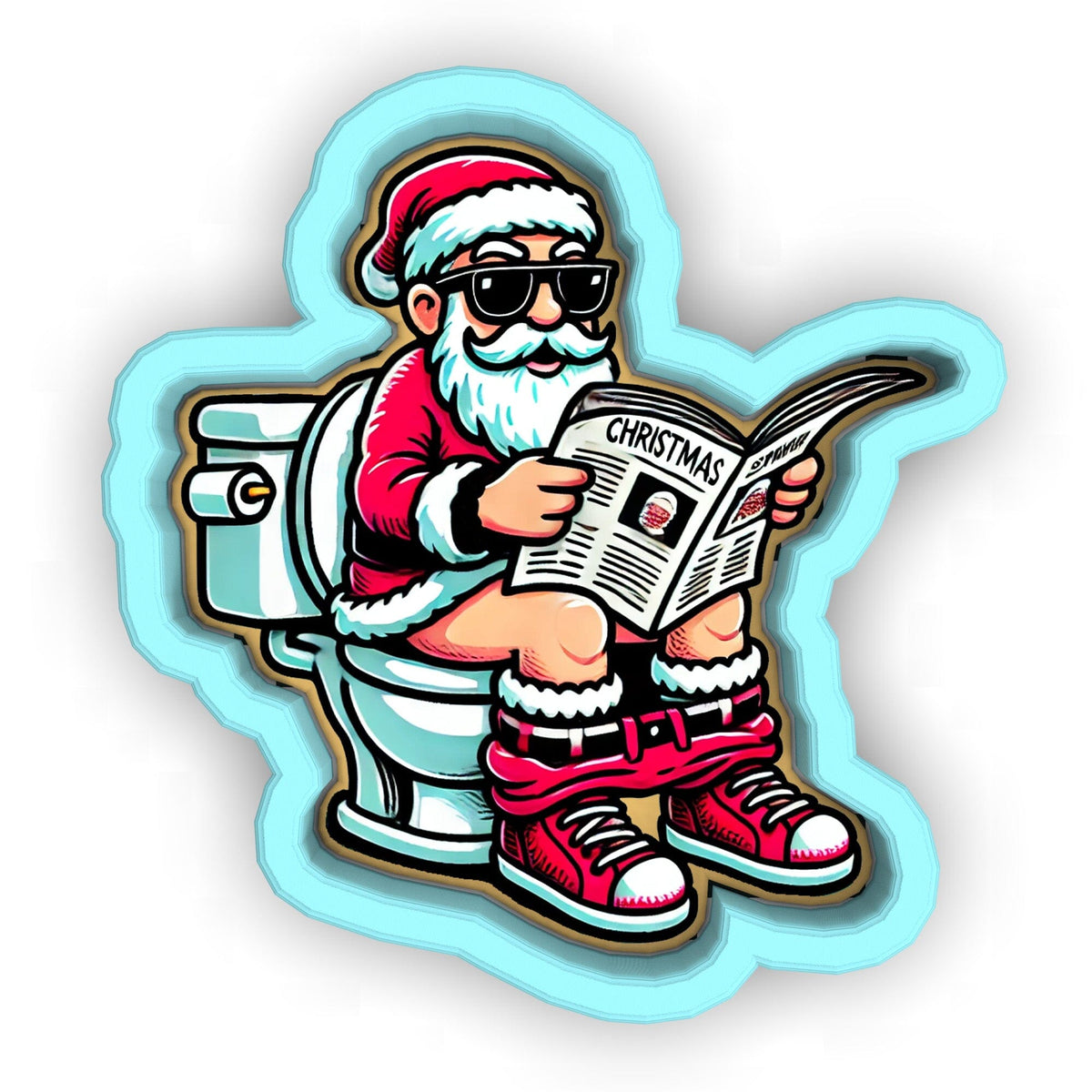 a santa claus sitting on a toilet reading a newspaper
