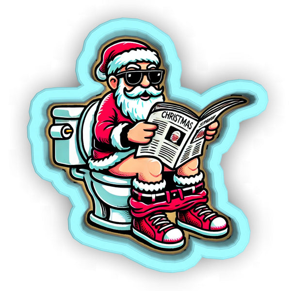 a santa claus sitting on a toilet reading a newspaper