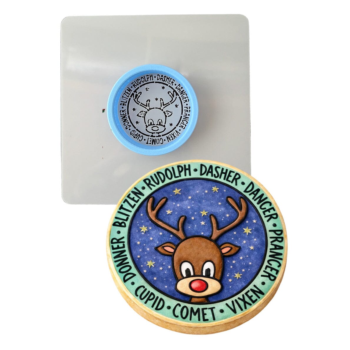 Santa's Reindeer Cookie Cutter | Stamp | Stencil #1 Xmas / Winter / NYE Cookie Cutter Lady MINI - 2 Inches (5cm) **BUNDLE** Cutter + Stencil 