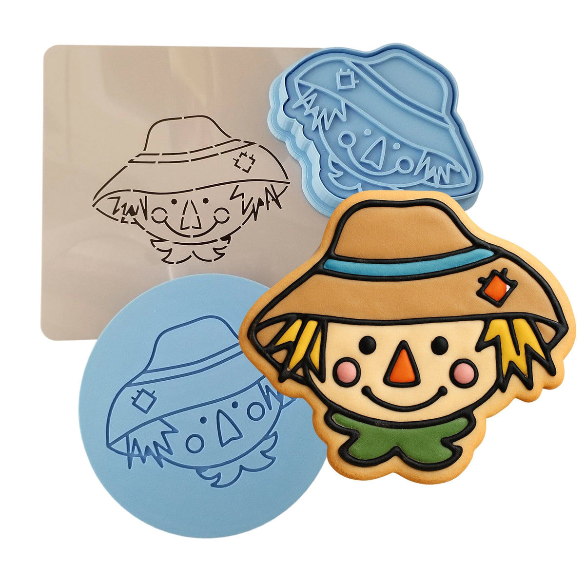 Scarecrow Head Cookie Cutter | Stamp | Stencil #2 Halloween / Fall Cookie Cutter Lady MINI - 2 Inches (5cm) **FULL SET BUNDLE** Cutter + Stamp + Stencil + Debosser **BEST DEAL** 