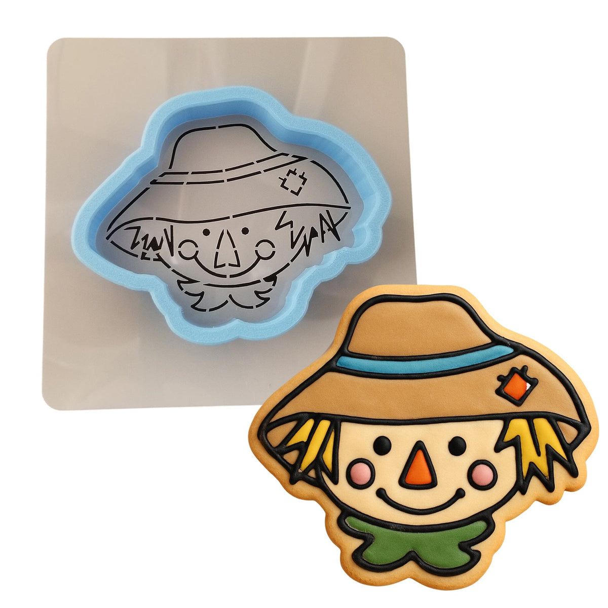 Scarecrow Head Cookie Cutter | Stamp | Stencil #2 Halloween / Fall Cookie Cutter Lady MINI - 2 Inches (5cm) **BUNDLE** Cutter + Stencil 