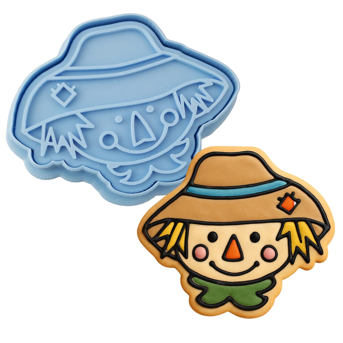 Scarecrow Head Cookie Cutter | Stamp | Stencil #2 Halloween / Fall Cookie Cutter Lady MINI - 2 Inches (5cm) **BUNDLE** Cutter + Stamp 