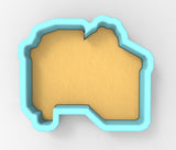 A 3D rendering of a light blue cookie cutter in the shape of a rectangle.