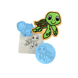 Sea Turtle Cookie Cutter | Stamp | Stencil #2 Beach / Summer Cookie Cutter Lady MINI - 2 Inches (5cm) **FULL SET BUNDLE** Cutter + Stamp + Stencil + Debosser **BEST DEAL** 