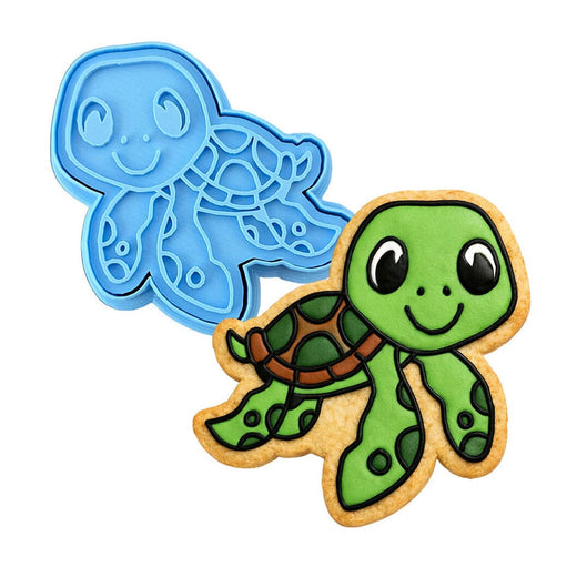 Sea Turtle Cookie Cutter | Stamp | Stencil #2 Beach / Summer Cookie Cutter Lady MINI - 2 Inches (5cm) **BUNDLE** Cutter + Stamp 