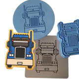 Semi Truck Cookie Cutter | Stamp | Stencil #1 Comic Book / Vehicles Cookie Cutter Lady MINI - 2 Inches (5cm) **FULL SET BUNDLE** Cutter + Stamp + Stencil + Debosser **BEST DEAL** 