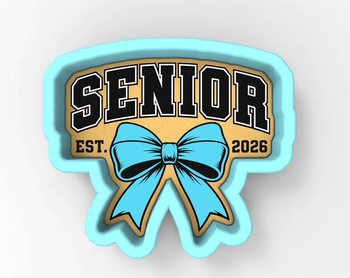 a blue ribbon with the word "SENIOR" written on it, along with the year "2026" below it.