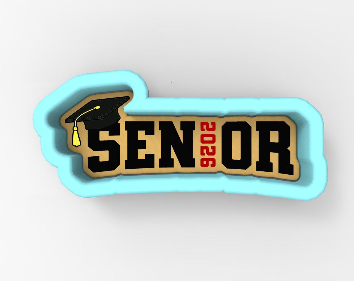 A graduation cap with the word "SENOR" written on it, along with the year "2026" below it.