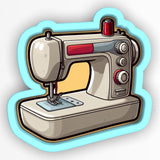 a white sewing machine with a blue background