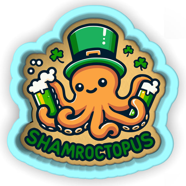 a sticker with an octopus holding two beer mugs