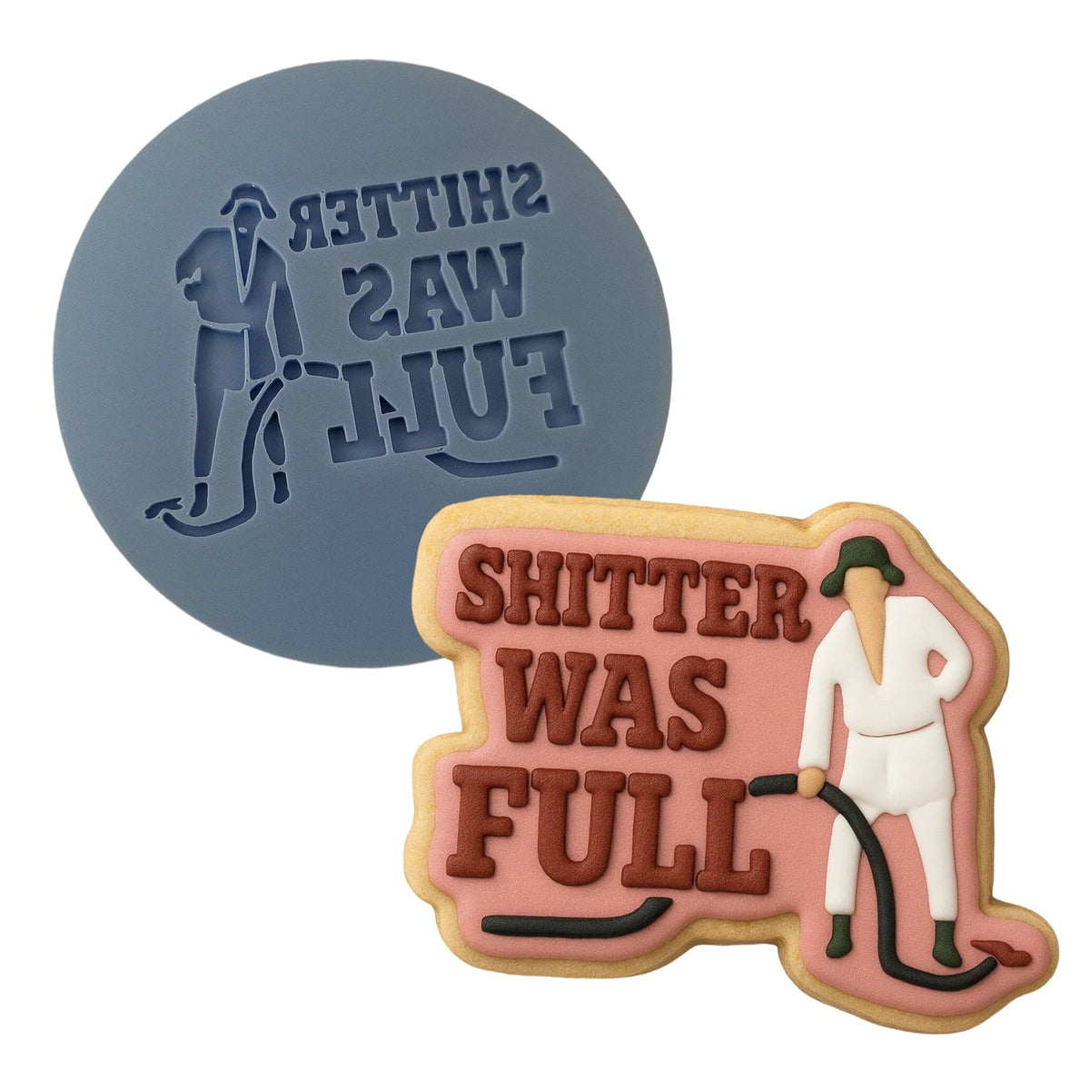 Shitter Was Full Cookie Cutter | Stamp | Stencil #2 Xmas / Winter / NYE Cookie Cutter Lady MINI - 2 Inches (5cm) Debosser ONLY 