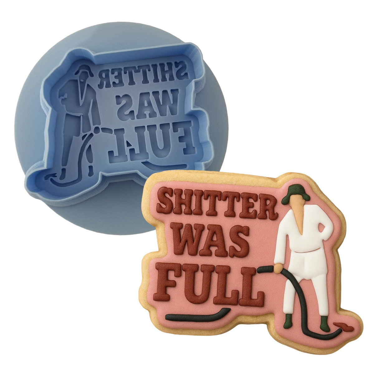 Shitter Was Full Cookie Cutter | Stamp | Stencil #2 Xmas / Winter / NYE Cookie Cutter Lady MINI - 2 Inches (5cm) **BUNDLE** Cutter + Debosser 