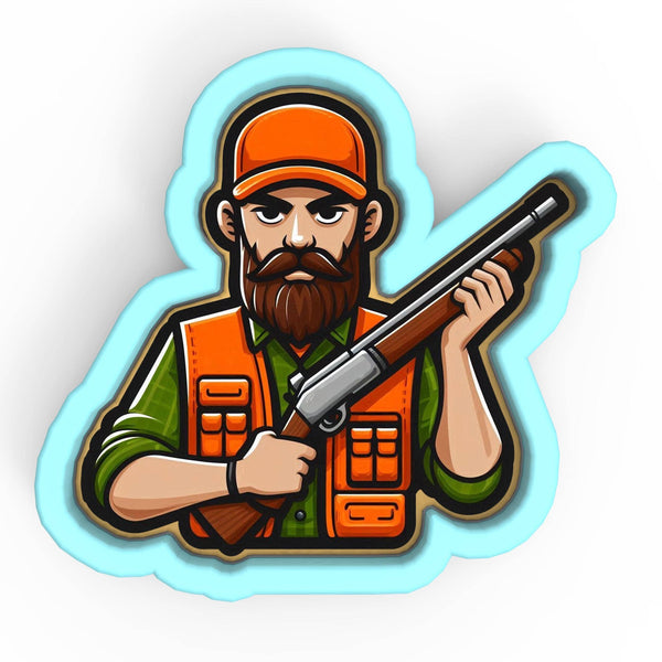 a sticker of a man holding a rifle