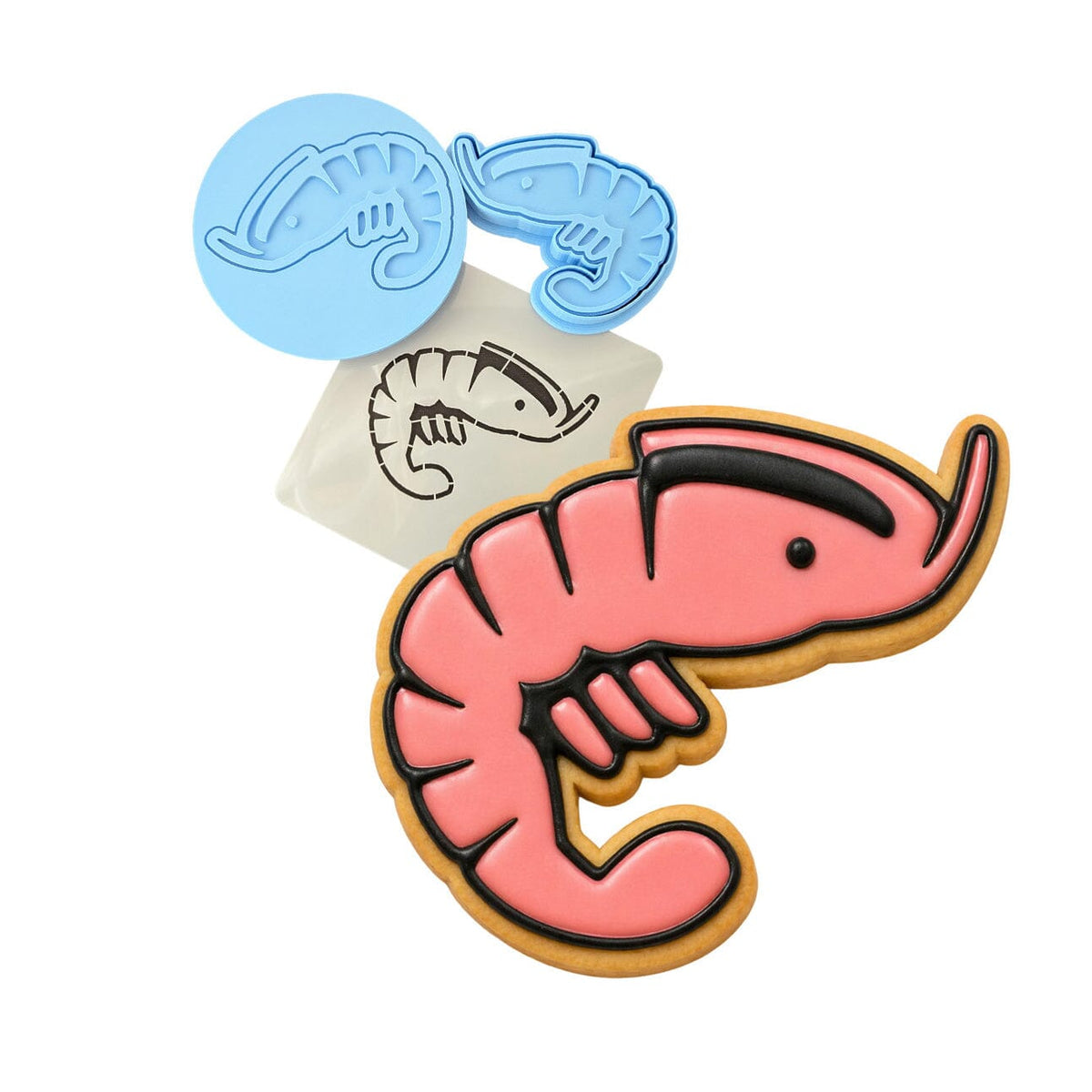 Shrimp Cookie Cutter | Stamp | Stencil #1 Beach / Summer Cookie Cutter Lady MINI - 2 Inches (5cm) **FULL SET BUNDLE** Cutter + Stamp + Stencil + Debosser **BEST DEAL** 