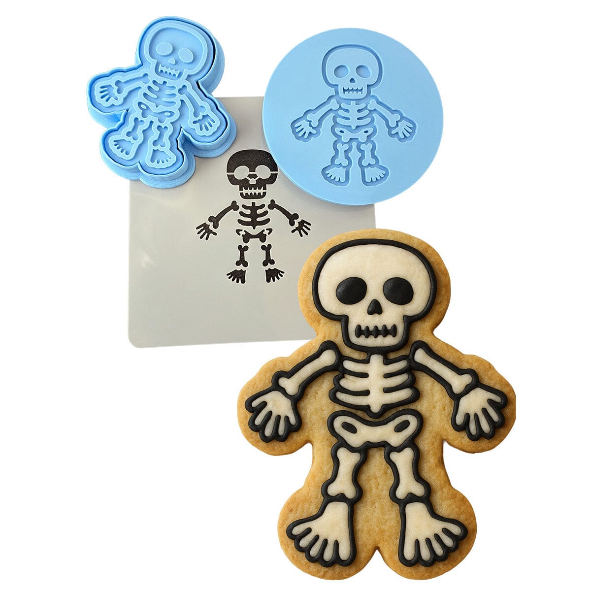 Skeleton Boy Cookie Cutter | Stamp | Stencil #1 Halloween / Fall Cookie Cutter Lady MINI - 2 Inches (5cm) **FULL SET BUNDLE** Cutter + Stamp + Stencil + Debosser **BEST DEAL** 