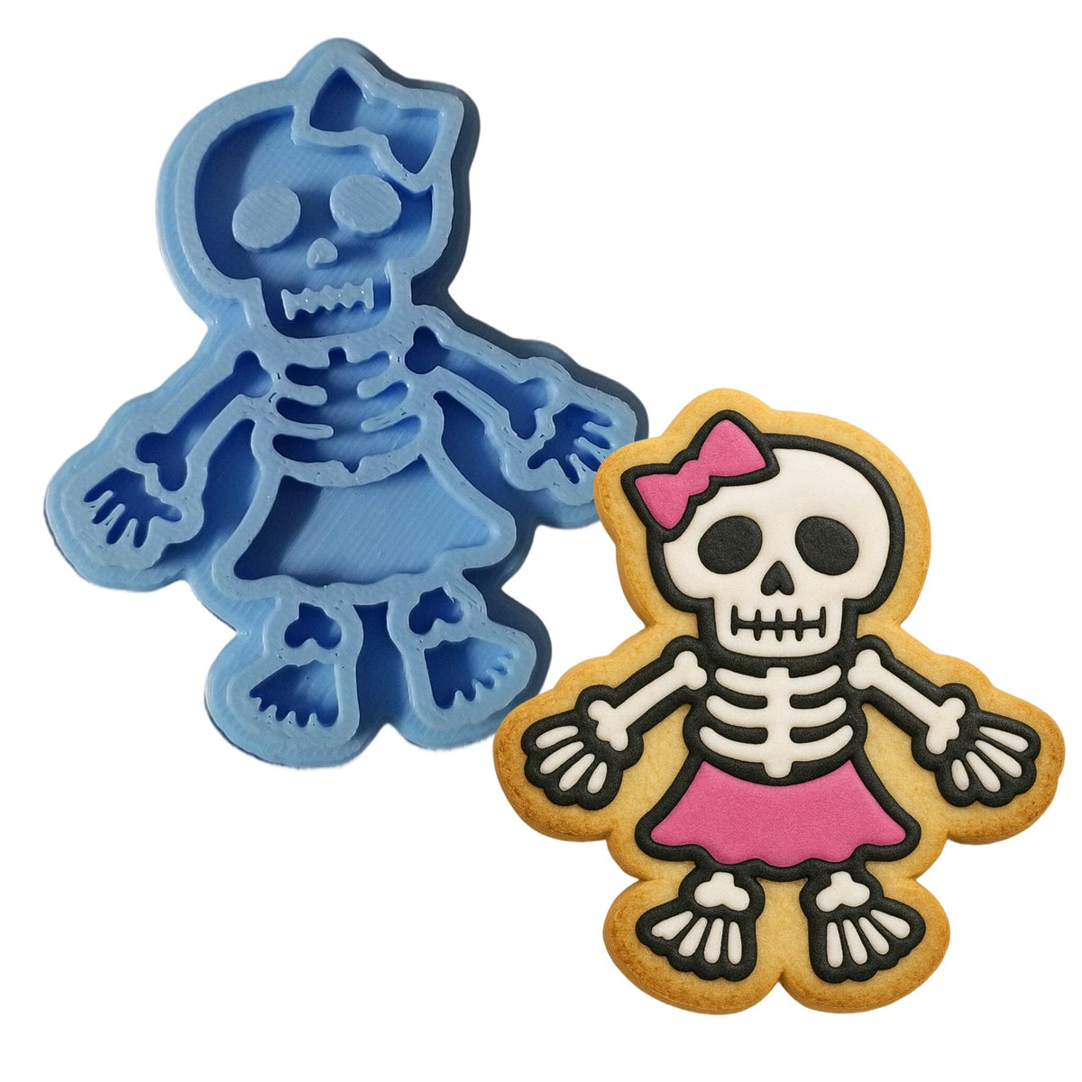 Skeleton Girl Cookie Cutter | Stamp | Stencil #1 Halloween / Fall Cookie Cutter Lady MINI - 2 Inches (5cm) Stamp ONLY 