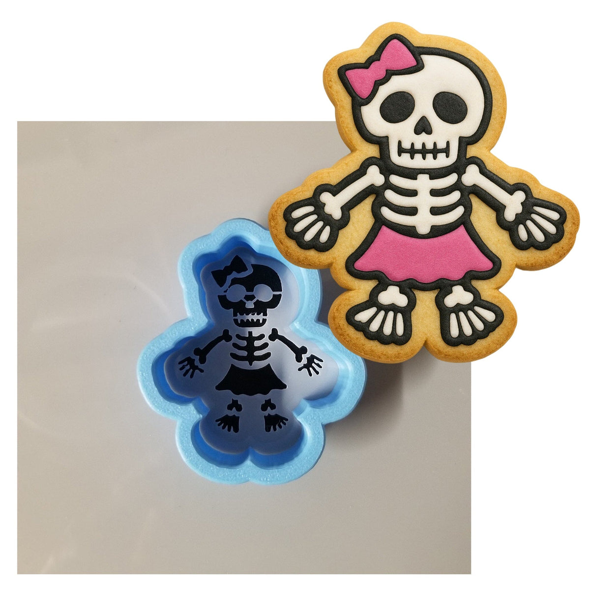 Skeleton Girl Cookie Cutter | Stamp | Stencil #1 Halloween / Fall Cookie Cutter Lady MINI - 2 Inches (5cm) **BUNDLE** Cutter + Stencil 