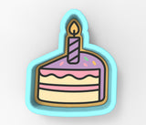 A birthday cake with a candle on top, depicted in a cookie cutter shape.