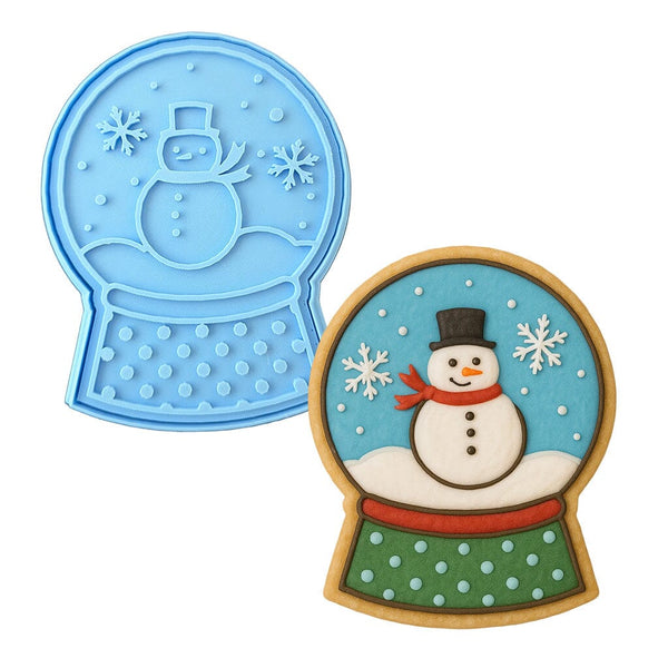 Snow Globe Cookie Cutter | Stamp | Stencil #1 Xmas / Winter / NYE Cookie Cutter Lady MINI - 2 Inches (5cm) **BUNDLE** Cutter + Stamp 