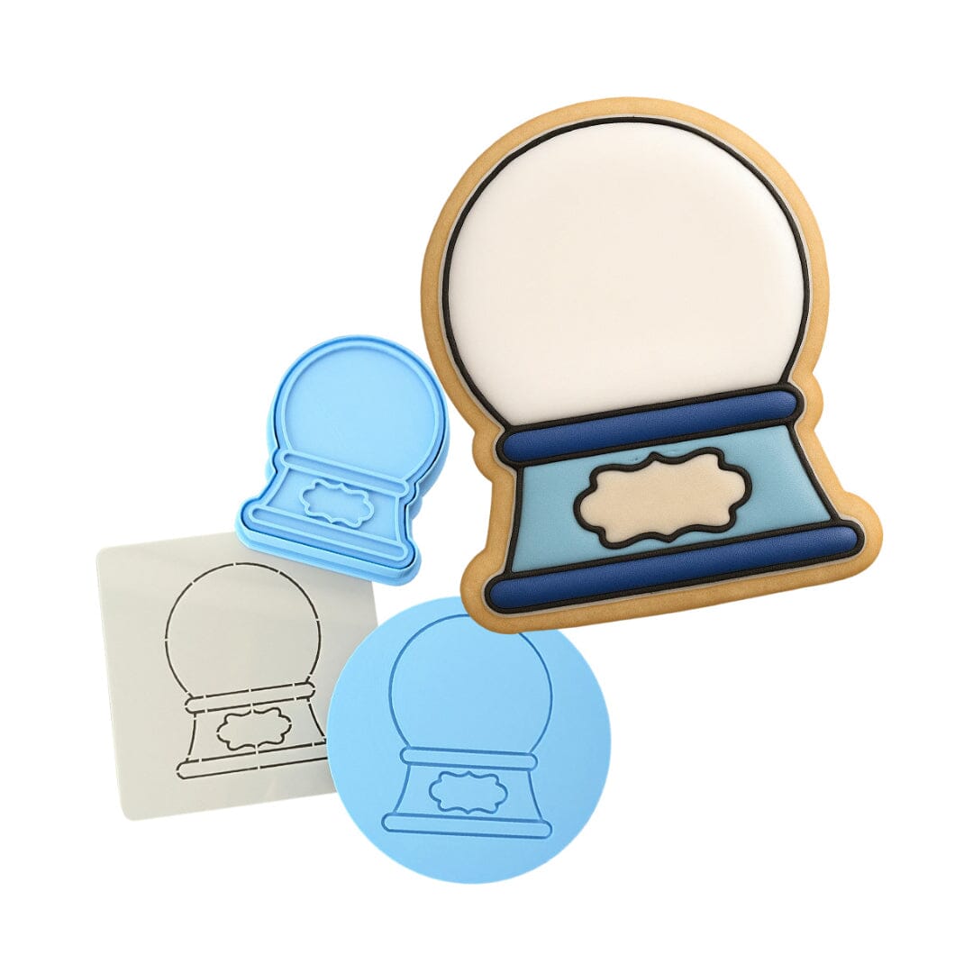 Snow Globe Cookie Cutter | Stamp | Stencil #3 Xmas / Winter / NYE Cookie Cutter Lady MINI - 2 Inches (5cm) **FULL SET BUNDLE** Cutter + Stamp + Stencil + Debosser **BEST DEAL** 