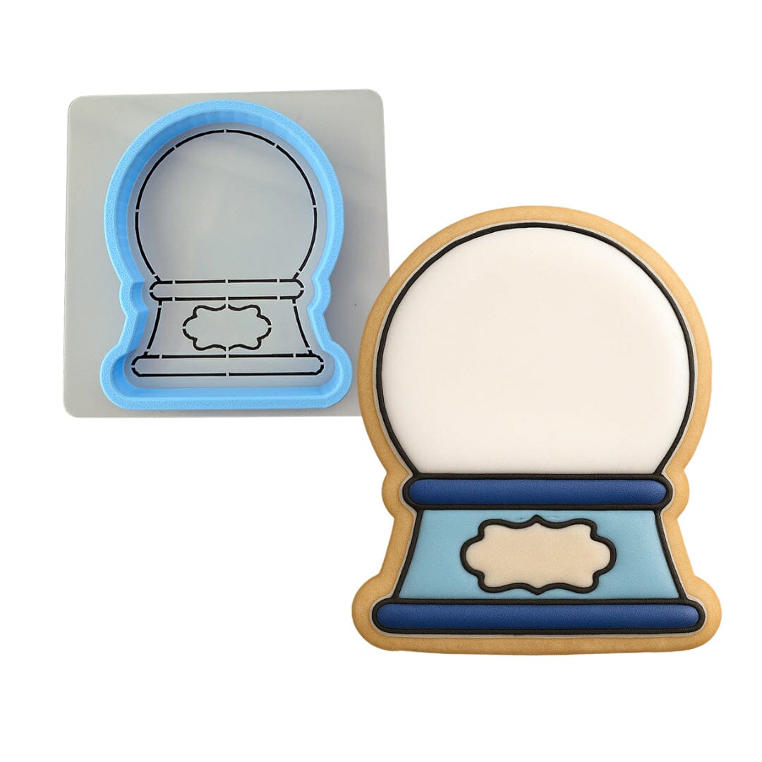 Snow Globe Cookie Cutter | Stamp | Stencil #3 Xmas / Winter / NYE Cookie Cutter Lady MINI - 2 Inches (5cm) **BUNDLE** Cutter + Stencil 
