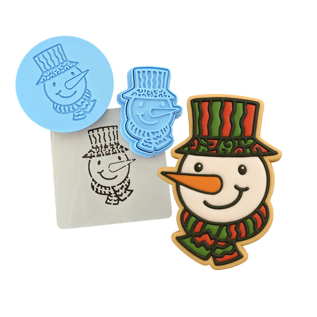 Snowman Face Cookie Cutter | Stamp | Stencil #1 Xmas / Winter / NYE Cookie Cutter Lady MINI - 2 Inches (5cm) **FULL SET BUNDLE** Cutter + Stamp + Stencil + Debosser **BEST DEAL** 