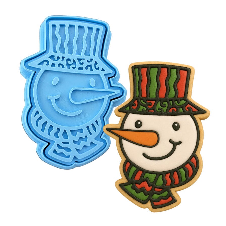 Snowman Face Cookie Cutter | Stamp | Stencil #1 Xmas / Winter / NYE Cookie Cutter Lady MINI - 2 Inches (5cm) **BUNDLE** Cutter + Stamp 