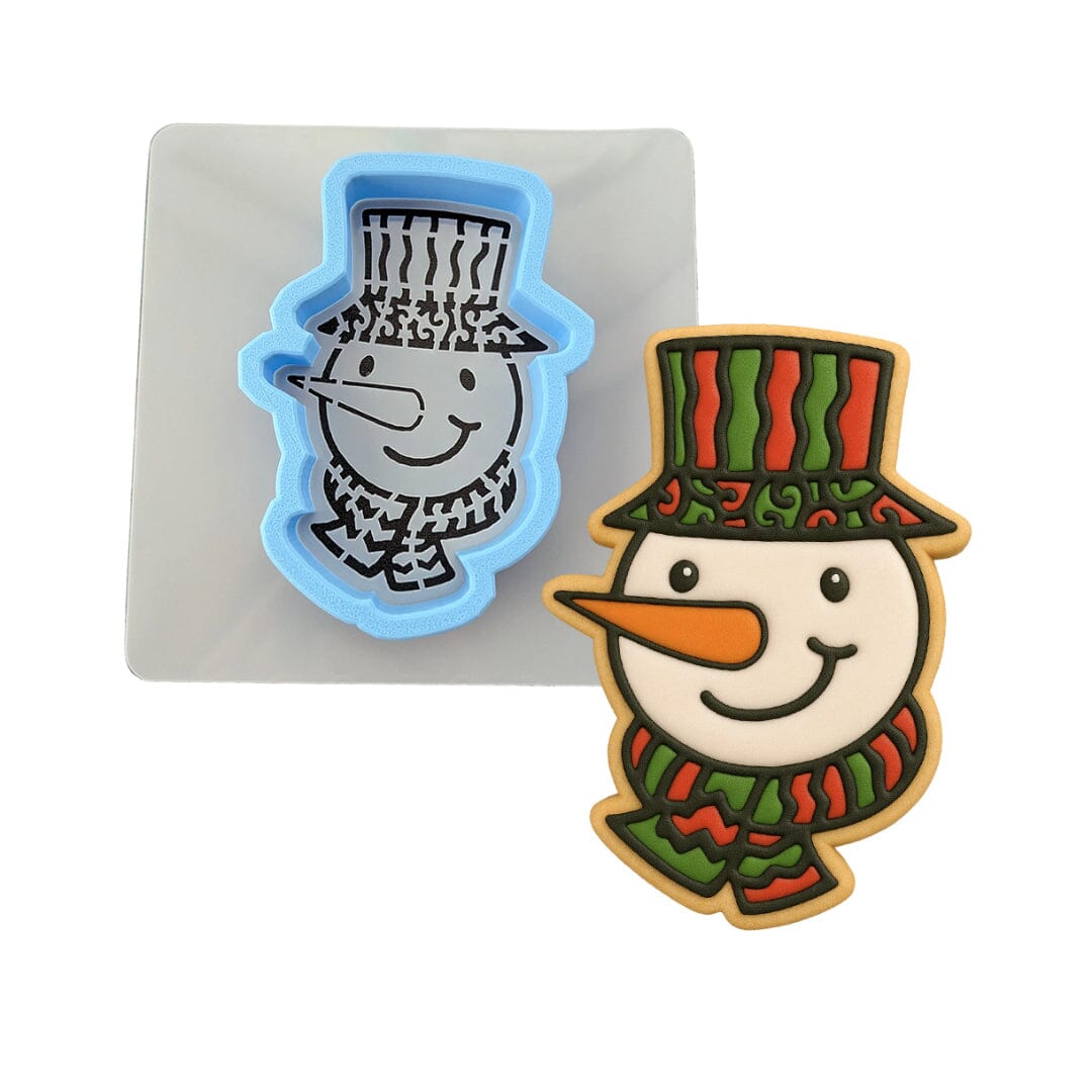 Snowman Face Cookie Cutter | Stamp | Stencil #1 Xmas / Winter / NYE Cookie Cutter Lady MINI - 2 Inches (5cm) **BUNDLE** Cutter + Stencil 