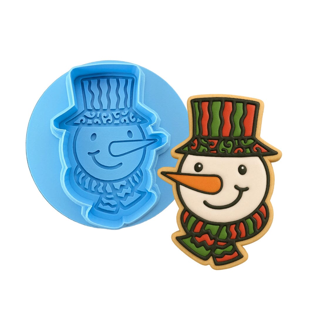 Snowman Face Cookie Cutter | Stamp | Stencil #1 Xmas / Winter / NYE Cookie Cutter Lady MINI - 2 Inches (5cm) **BUNDLE** Cutter + Debosser 