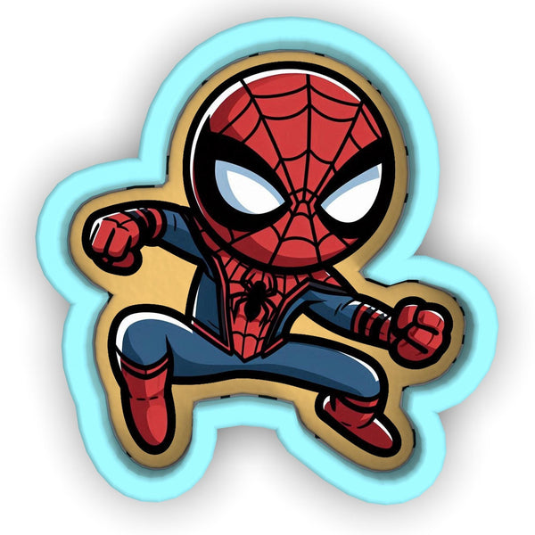 a sticker of a spider man flying through the air