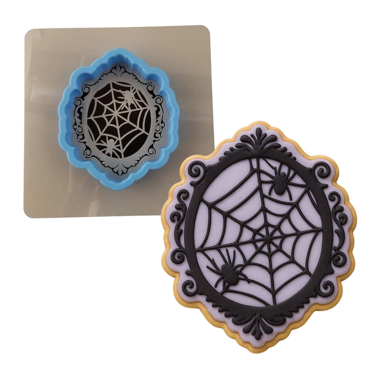 Spider Web Frame Cookie Cutter | Stamp | Stencil #1 Halloween / Fall Cookie Cutter Lady MINI - 2 Inches (5cm) **BUNDLE** Cutter + Stencil 