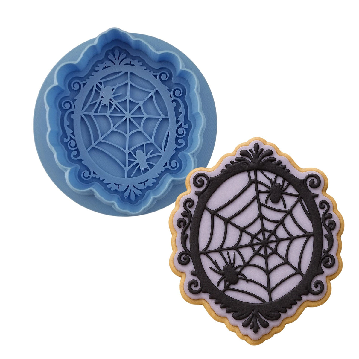 Spider Web Frame Cookie Cutter | Stamp | Stencil #1 Halloween / Fall Cookie Cutter Lady MINI - 2 Inches (5cm) **BUNDLE** Cutter + Debosser 
