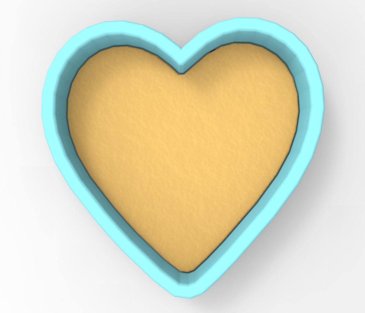 A heart-shaped container made of a light-colored material, possibly a ceramic or plastic material, with a blue border.