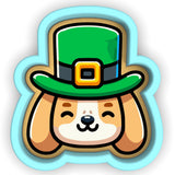 a dog with a green hat on its head