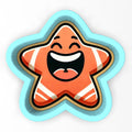 a star shaped sticker with a happy face
