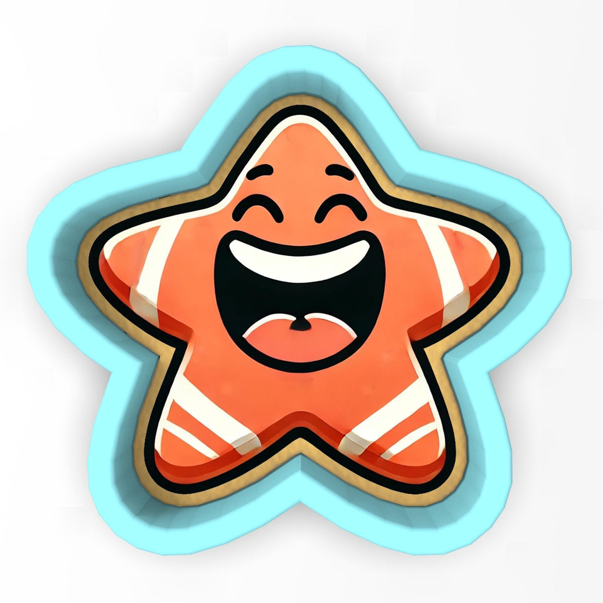 a star shaped sticker with a happy face
