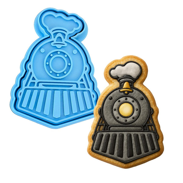 Steam Locomotive Front Cookie Cutter | Stamp | Stencil - SHARP EDGES - FAST Shipping - Choose Your Own Size! #1 Cookie Cutter Lady LITTLE - 3 Inches (7.62cm) **BUNDLE** Cutter + Stamp 
