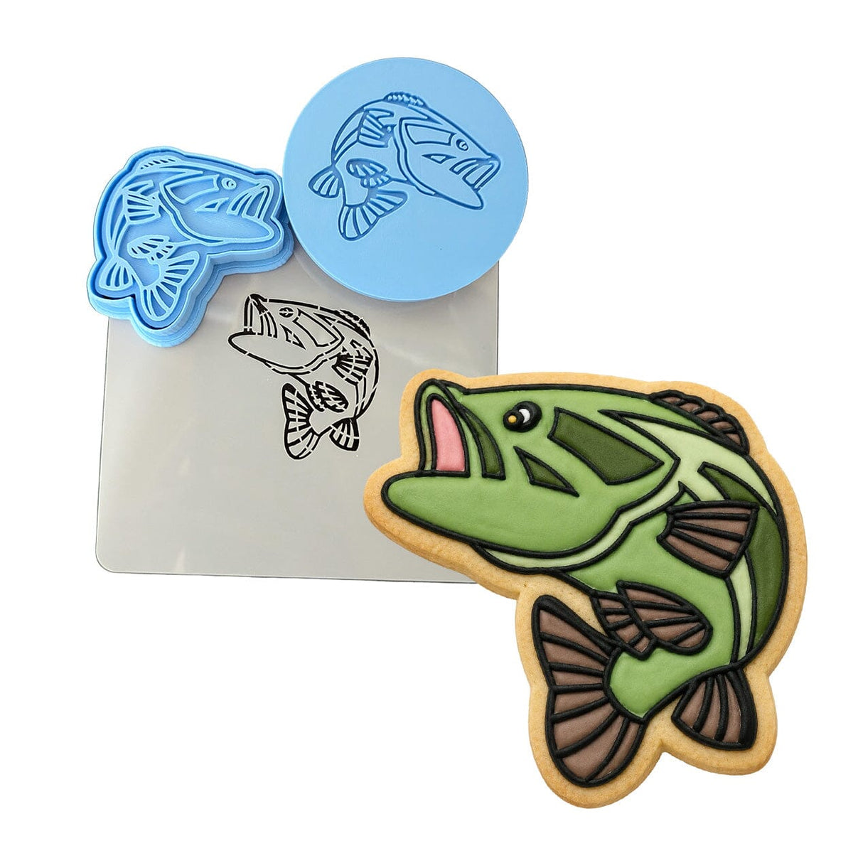 Striped Bass Cookie Cutter | Stamp | Stencil #1 Animals & Dinosaurs Cookie Cutter Lady MINI - 2 Inches (5cm) **FULL SET BUNDLE** Cutter + Stamp + Stencil + Debosser **BEST DEAL** 