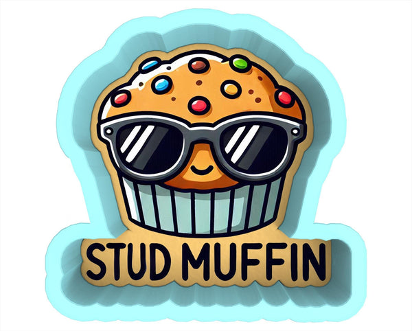 a sticker of a muffin with sunglasses on it