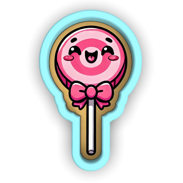 a pink lollipop with a bow on it