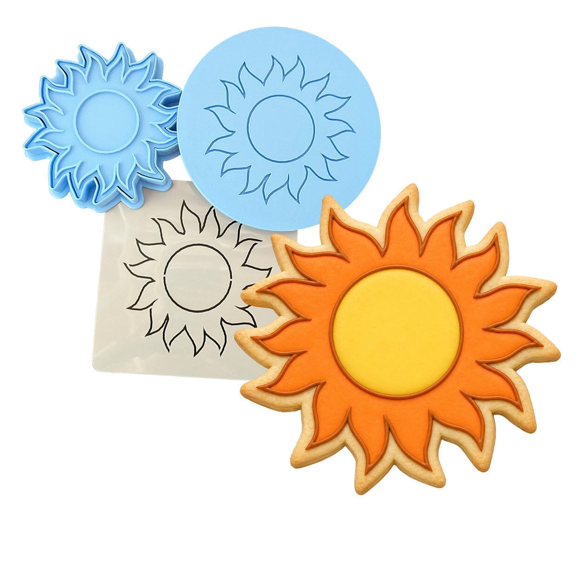 Sun Cookie Cutter | Stamp | Stencil #1 Beach / Summer Cookie Cutter Lady MINI - 2 Inches (5cm) **FULL SET BUNDLE** Cutter + Stamp + Stencil + Debosser **BEST DEAL** 