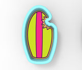 A colorful, abstract design resembling a surfboard or a cactus shape, with bold lines and vibrant colors.