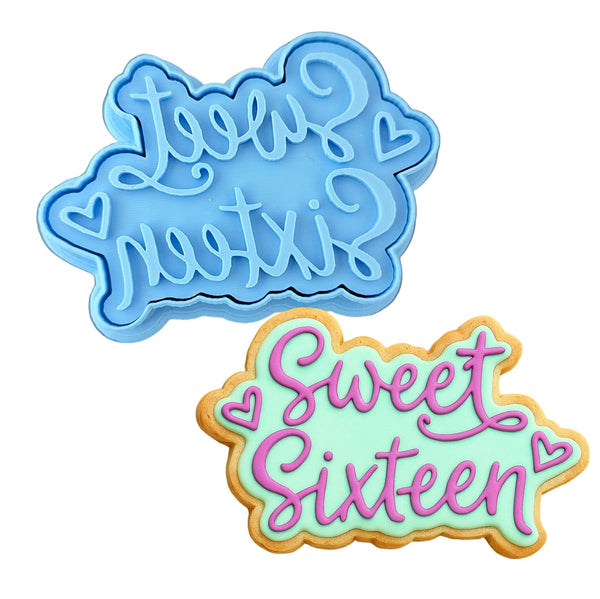 Sweet Sixteen Cookie Cutter | Stamp | Stencil #1 Mom / Dad / Bday / Party Cookie Cutter Lady MINI - 2 Inches (5cm) **BUNDLE** Cutter + Stamp 